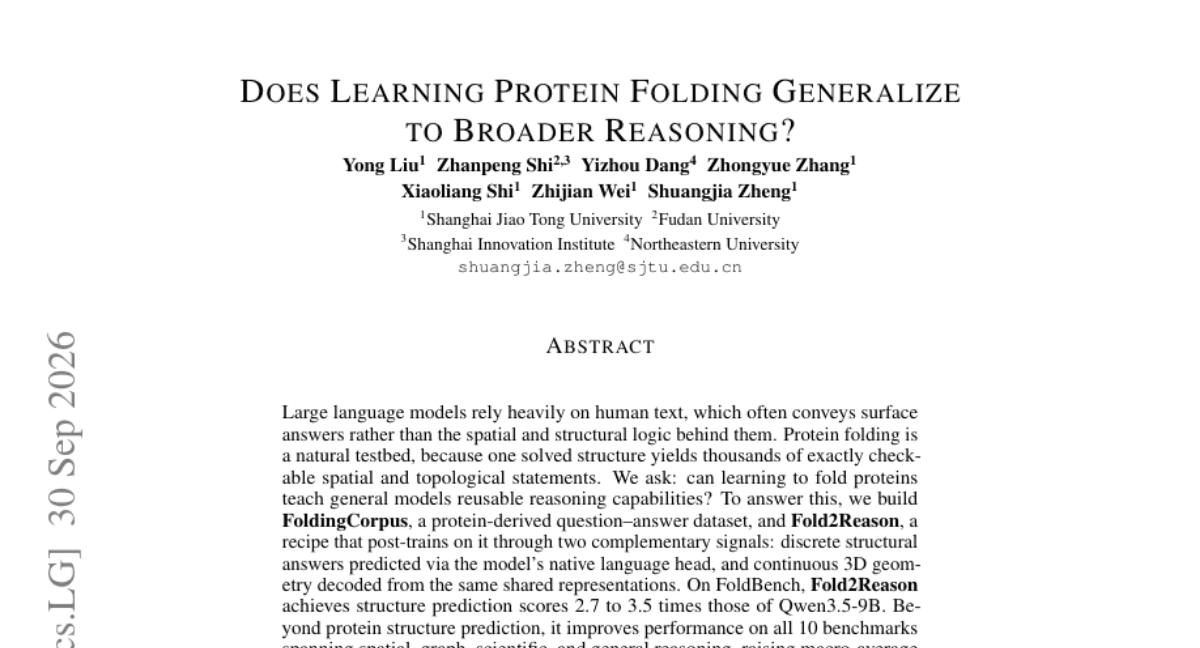 Does Learning Protein Folding Generalize to Broader Reasoning?