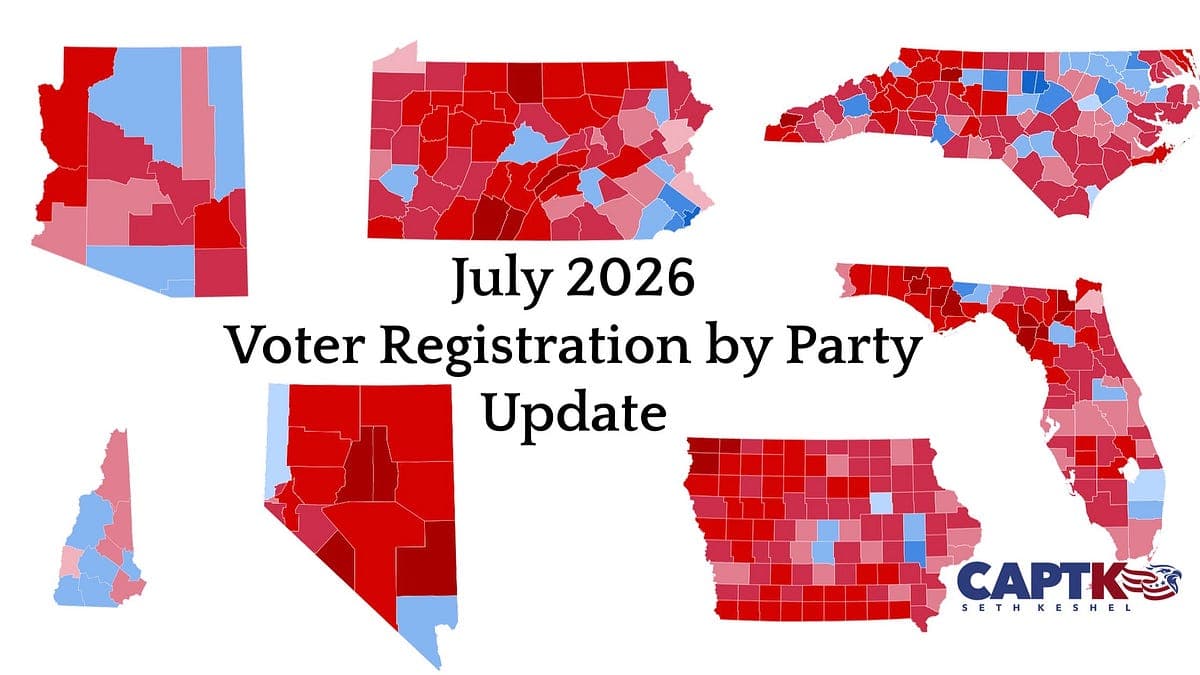 July 2026 Voter Registration by Party Updates for Key 2026 and 2028 Battlegrounds