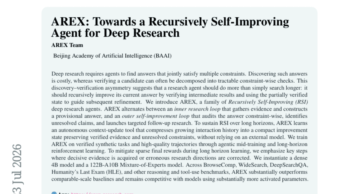 AREX: Towards a Recursively Self-Improving Agent for Deep Research
