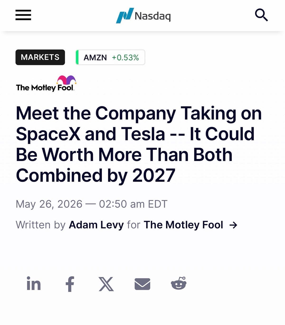 The mainstream media mindset: Amazon a threat to Tesla & SpaceX?