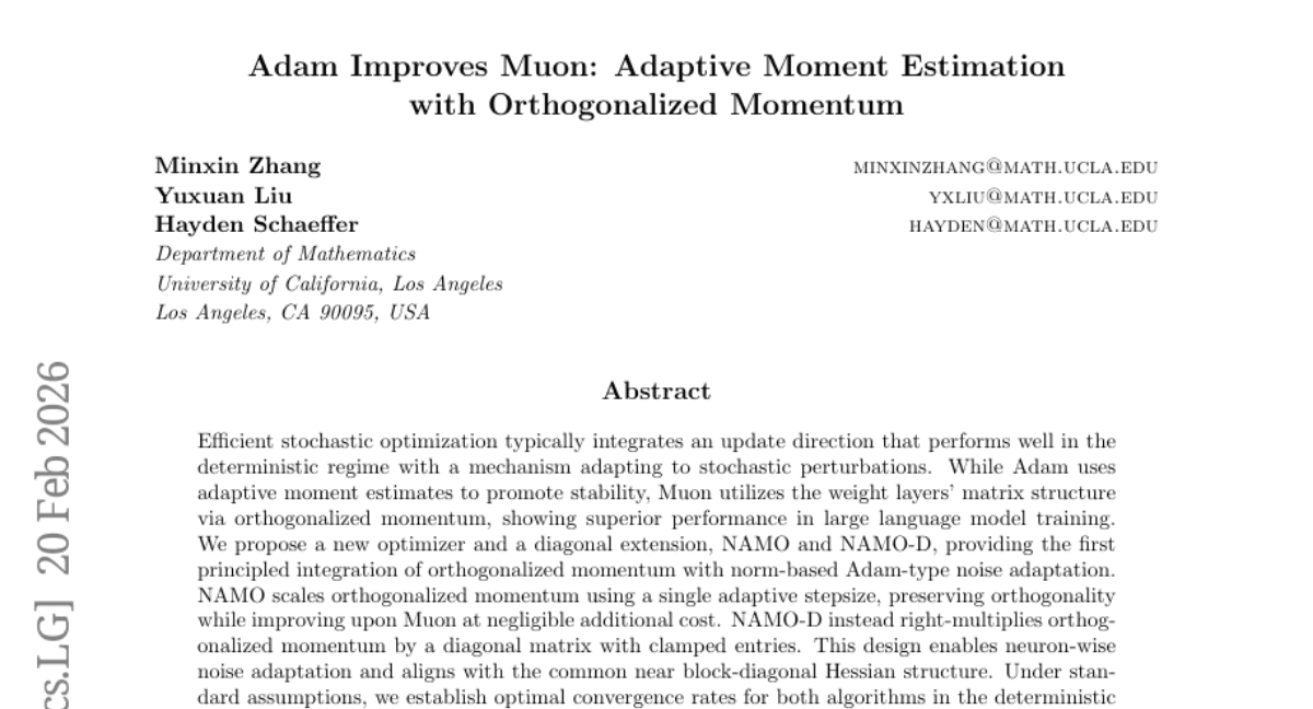 Adam Improves Muon: Adaptive Moment Estimation with Orthogonalized Momentum