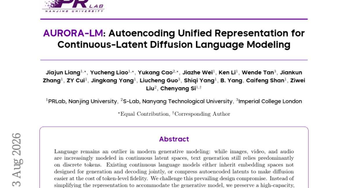 AURORA-LM: Autoencoding Unified Representation for Continuous-Latent Diffusion Language Modeling