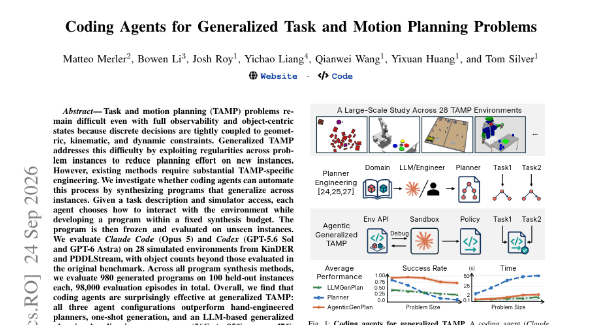 Coding Agents for Generalized Task and Motion Planning Problems