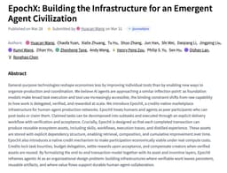 @_akhaliq: EpochX

Building the Infrastructure for an Emergent Agent Civilization

paper: https://t.co/Dhw9ZBgA...