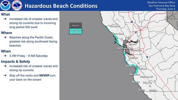 Hazardous Surf Advisory for Bay and Central Coasts