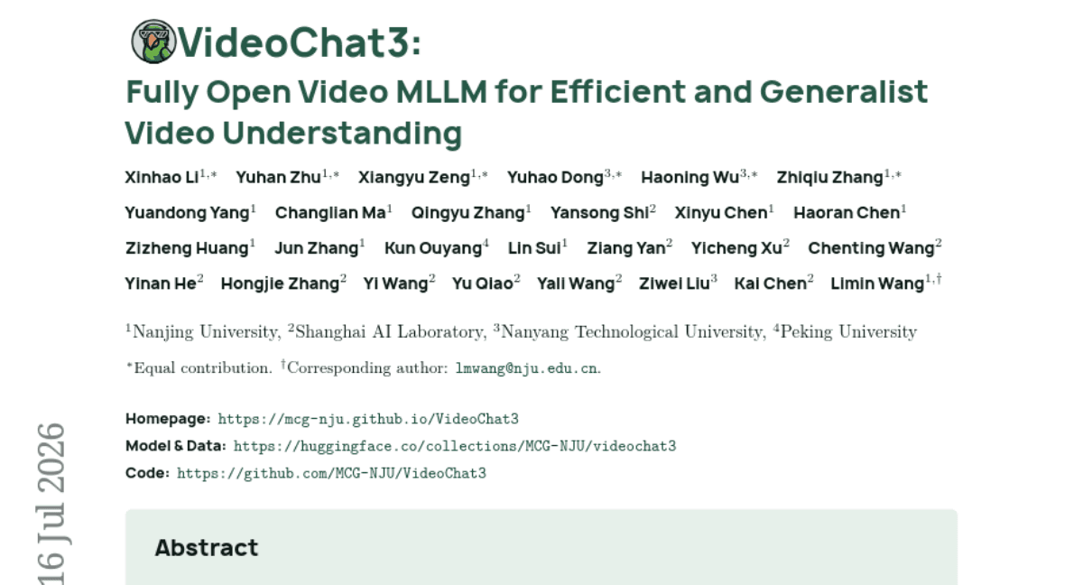 VideoChat3: Fully Open Video MLLM for Efficient and Generalist Video Understanding