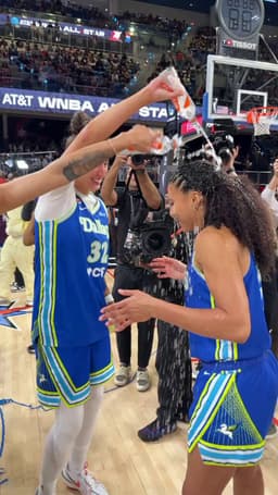 @WNBA: How hot was Azzi from three? So hot Dallas had to cool her down with water 😅

@StateFarm | #StateFar...