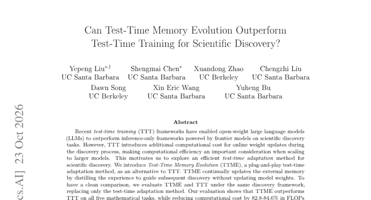 Can Test-Time Memory Evolution Outperform Test-Time Training for Scientific Discovery?