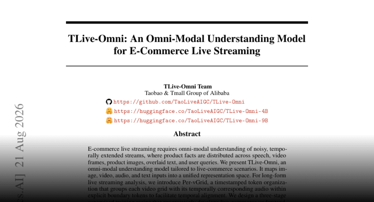 Paper page - TLive-Omni: An Omni-Modal Understanding Model for E-Commerce Live Streaming