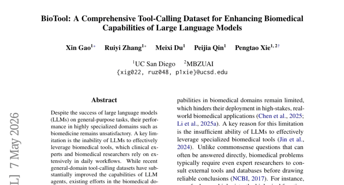 BioTool: A Comprehensive Tool-Calling Dataset for Enhancing Biomedical Capabilities of Large Language Models
