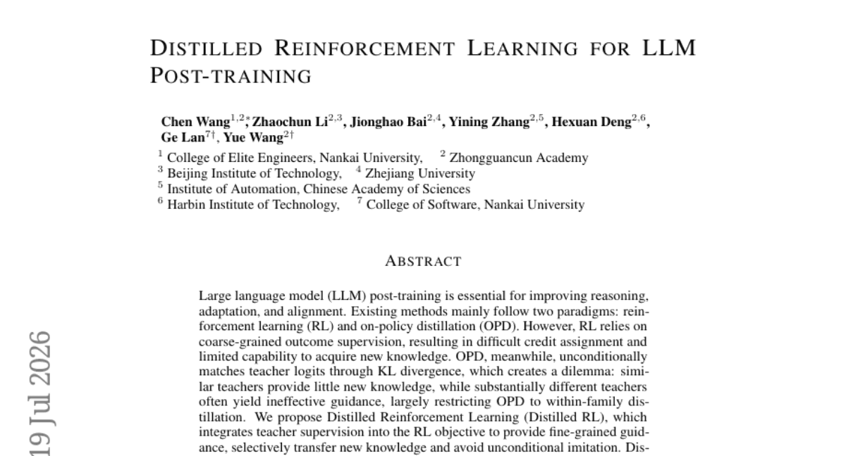 Distilled Reinforcement Learning for LLM Post-training