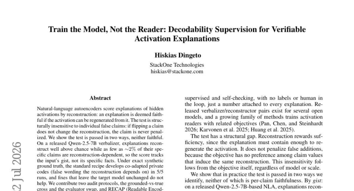 Train the Model, Not the Reader: Decodability Supervision for Verifiable Activation Explanations