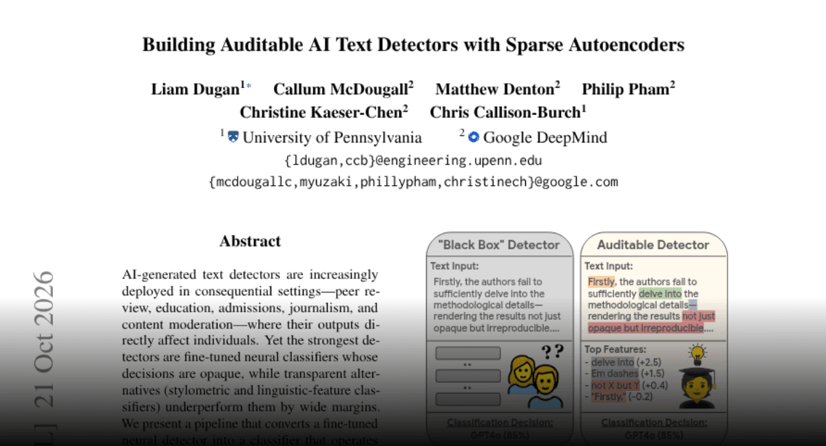 Building Auditable AI Text Detectors with Sparse ...