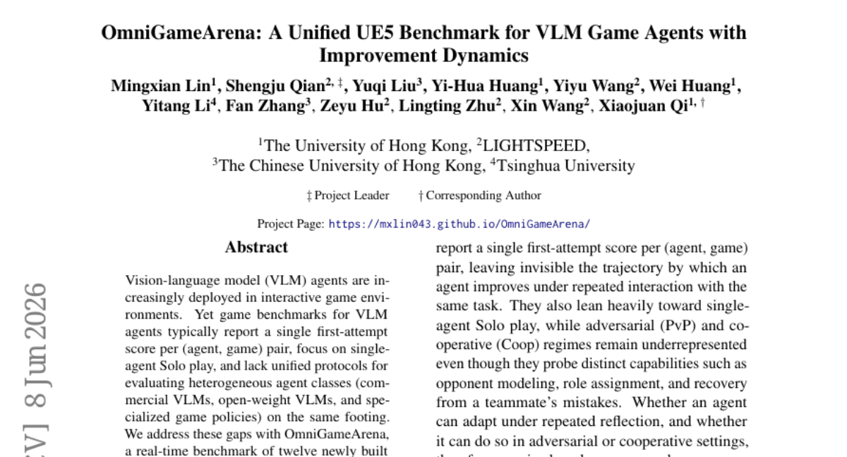OmniGameArena: A Unified UE5 Benchmark for VLM Game Agents with Improvement Dynamics