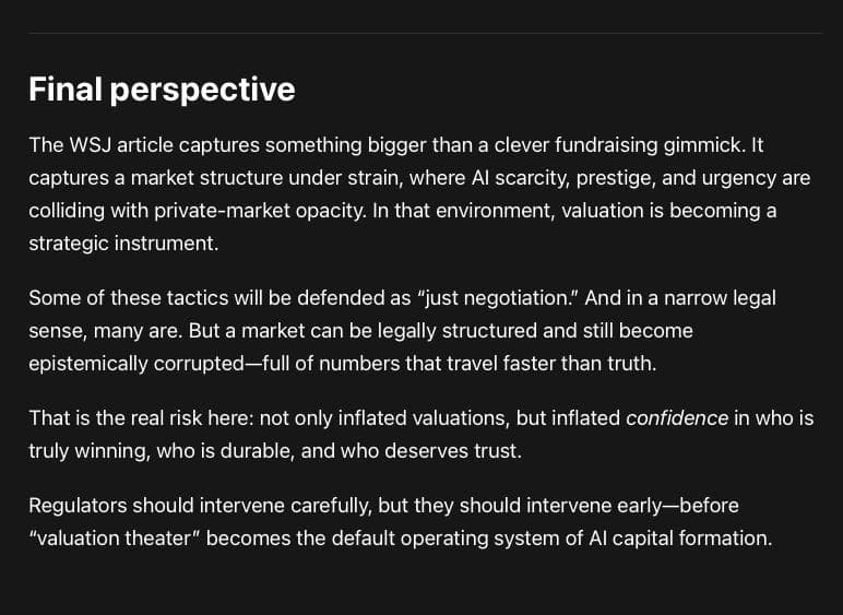 Where AI capital markets are right now: a market in which headline valuation can be engineered as a signaling weapon, not just discovered through ordinary price formation.