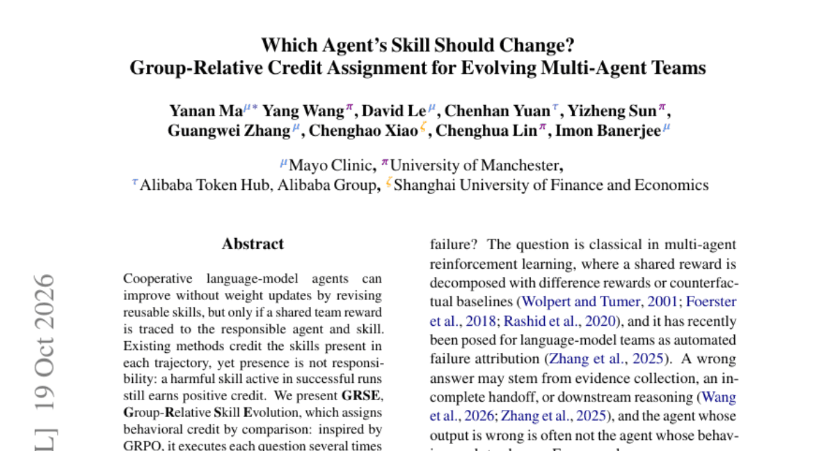 Which Agent's Skill Should Change? Group-Relative Credit Assignment for Evolving Multi-Agent Teams