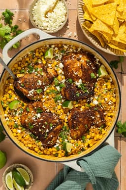 street corn inspired chicken and rice skillet