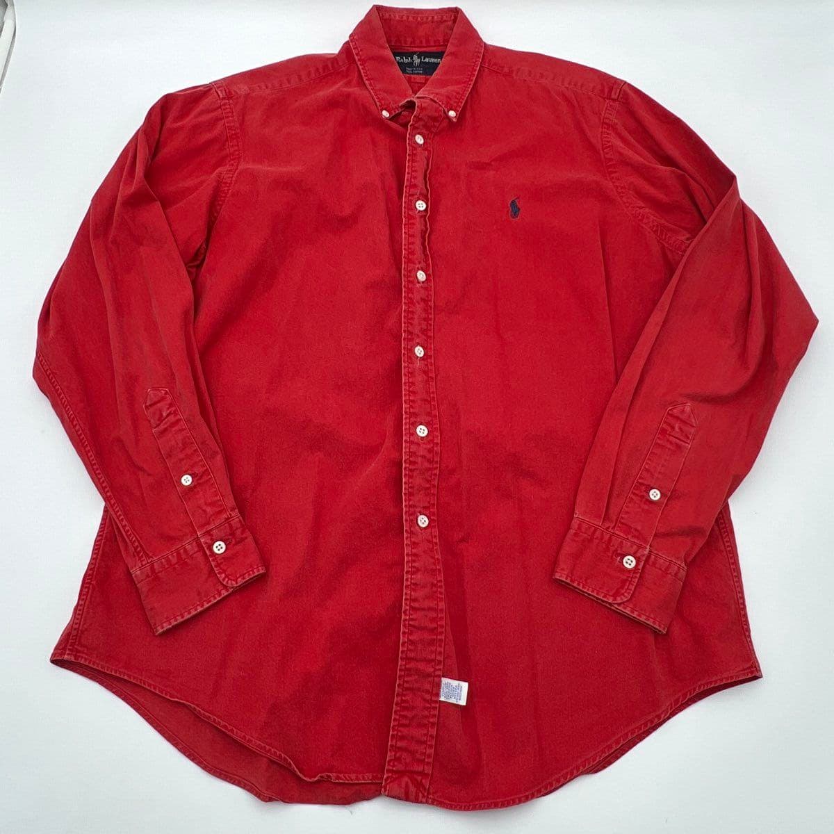Vintage 90s Ralph Lauren Men's Red Cotton Button Down Shirt Made in US