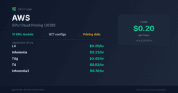 AWS GPU Pricing from $0.20/hr (2026) — 19 GPU models