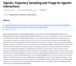 @_akhaliq: Signals

Trajectory Sampling and Triage for Agentic Interactions

paper: https://t.co/XPfBucLx0i htt...