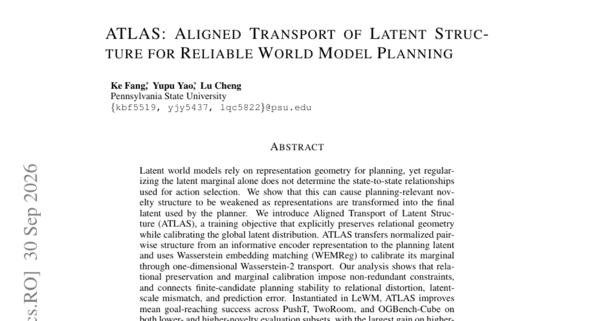ATLAS: Aligned Transport of Latent Structure for Reliable World Model Planning
