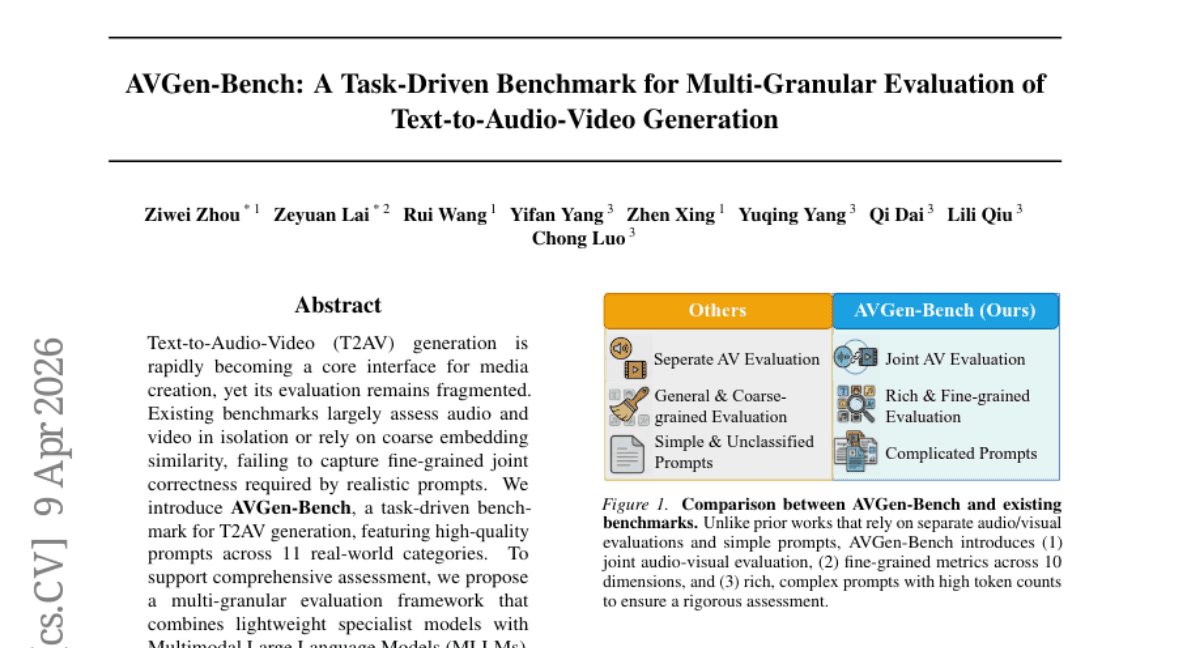 AVGen-Bench: A Task-Driven Benchmark for Multi-Granular Evaluation of Text-to-Audio-Video Generation
