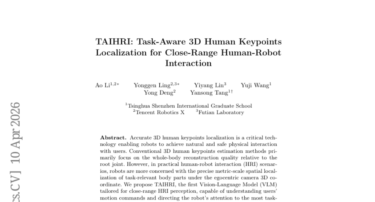 TAIHRI: Task-Aware 3D Human Keypoints Localization for Close-Range Human-Robot Interaction