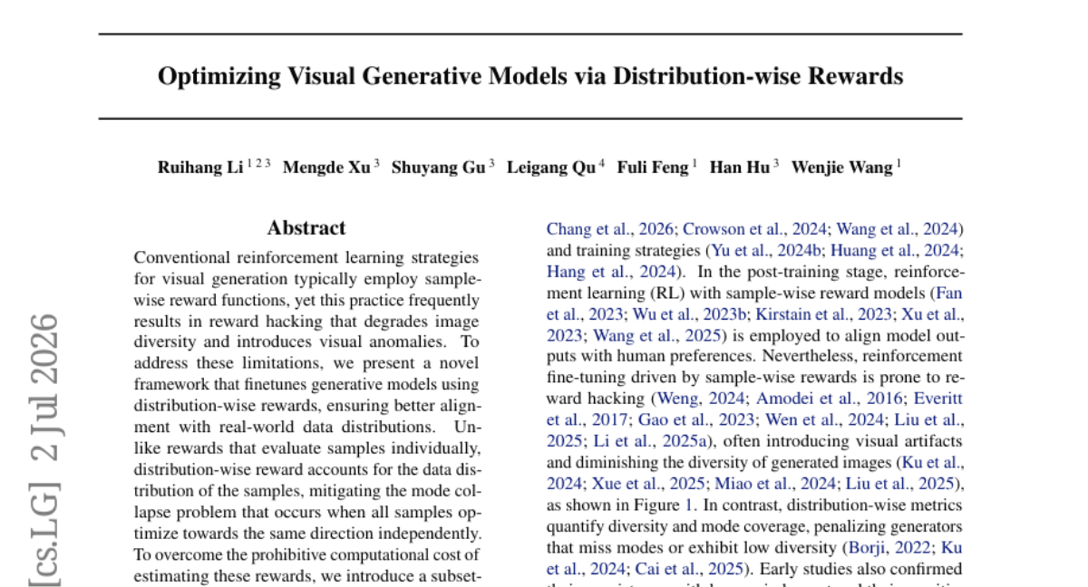 Optimizing Visual Generative Models via Distribution-wise Rewards