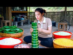 Making Traditional Banh Tet (Cylindrical Sticky Rice Cake) to Sell at Market
