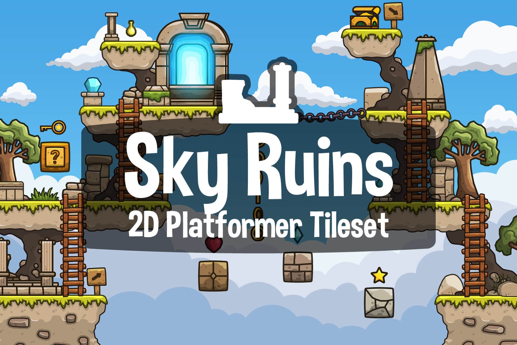 Free Sky Ruins 2D Platformer Tileset