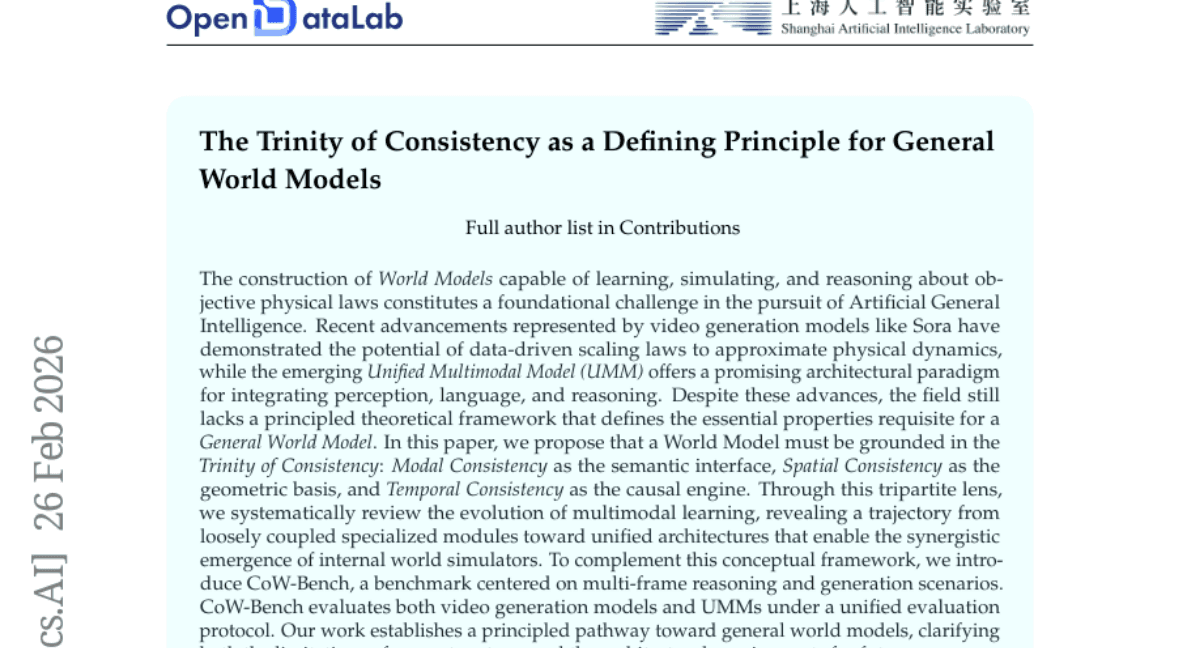 The Trinity of Consistency as a Defining Principle for General World Models