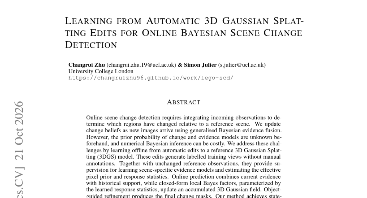 Learning from Automatic 3D Gaussian Splatting Edits for Online Bayesian Scene Change Detection