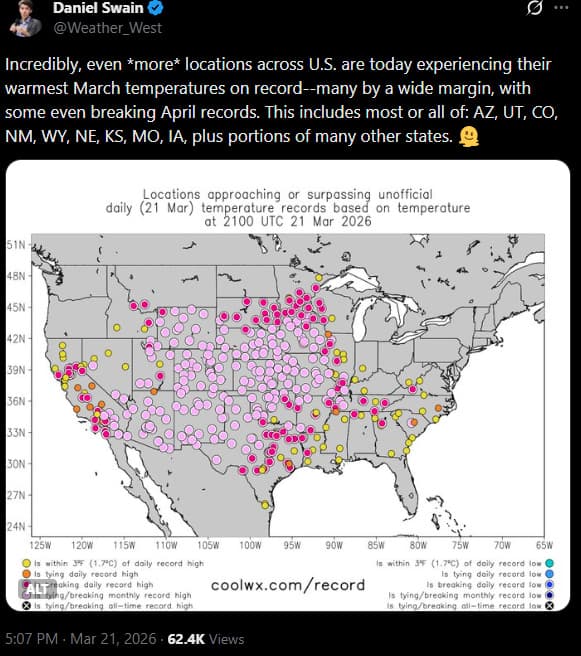 Incredible, if not insane heat over a massive chunk of the country obliterates March record highs
