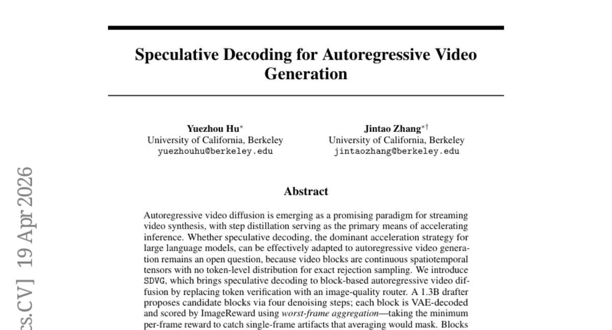 Speculative Decoding for Autoregressive Video Generation