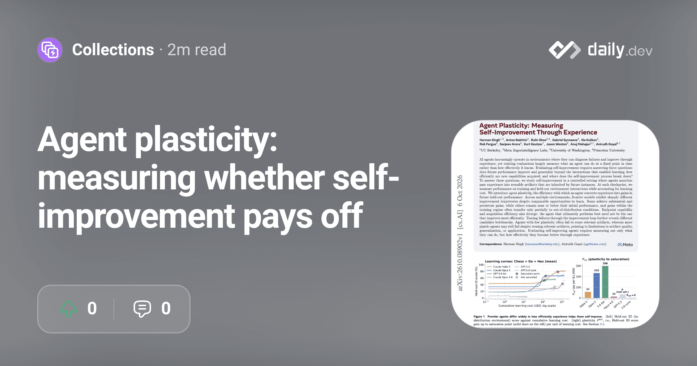 Agent plasticity: measuring whether self-improvement...