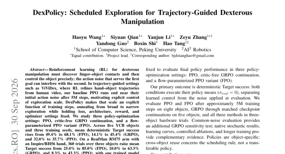 DexPolicy: Scheduled Exploration for Trajectory-Guided Dexterous Manipulation