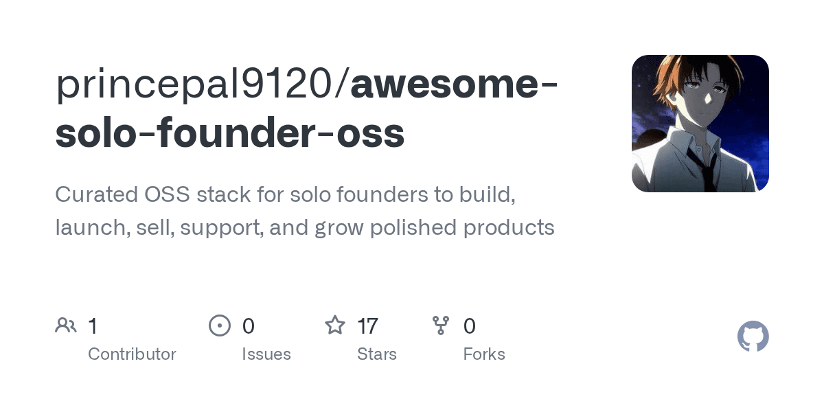 Curated OSS stack for solo founders to build, launch, sell ... - RepoRank