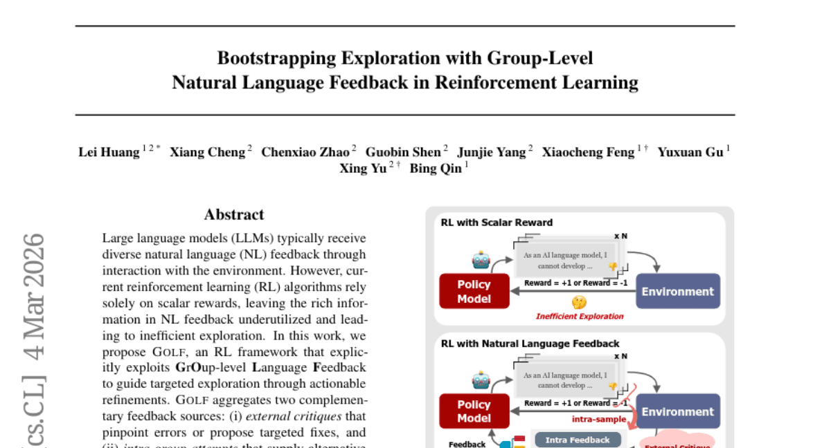 Bootstrapping Exploration with Group-Level Natural Language Feedback in Reinforcement Learning