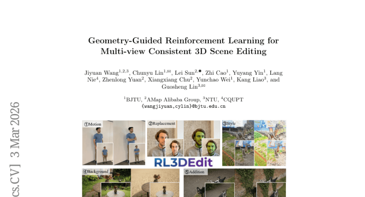 Geometry-Guided Reinforcement Learning for Multi-view Consistent 3D Scene Editing