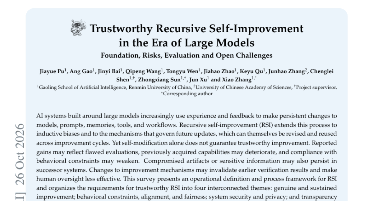 Trustworthy Recursive Self-Improvement in the Era of Large Models: Foundation, Risks, Evaluation and Open Challenges