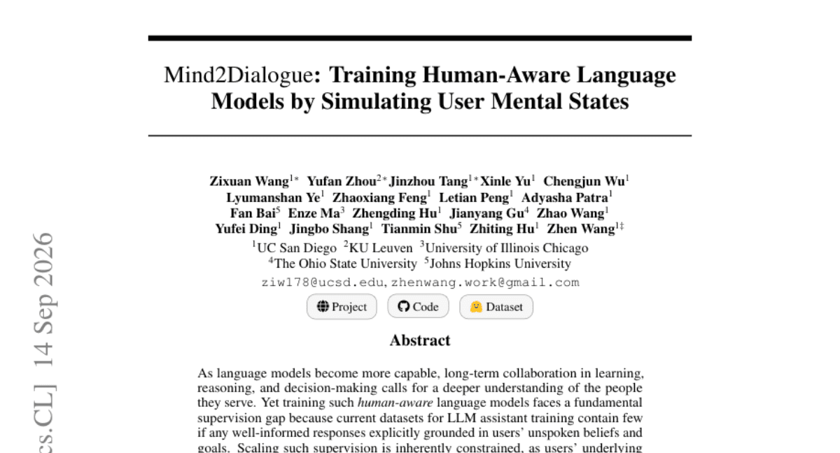 Mind2Dialogue: Training Human-Aware Language Models by Simulating User Mental States