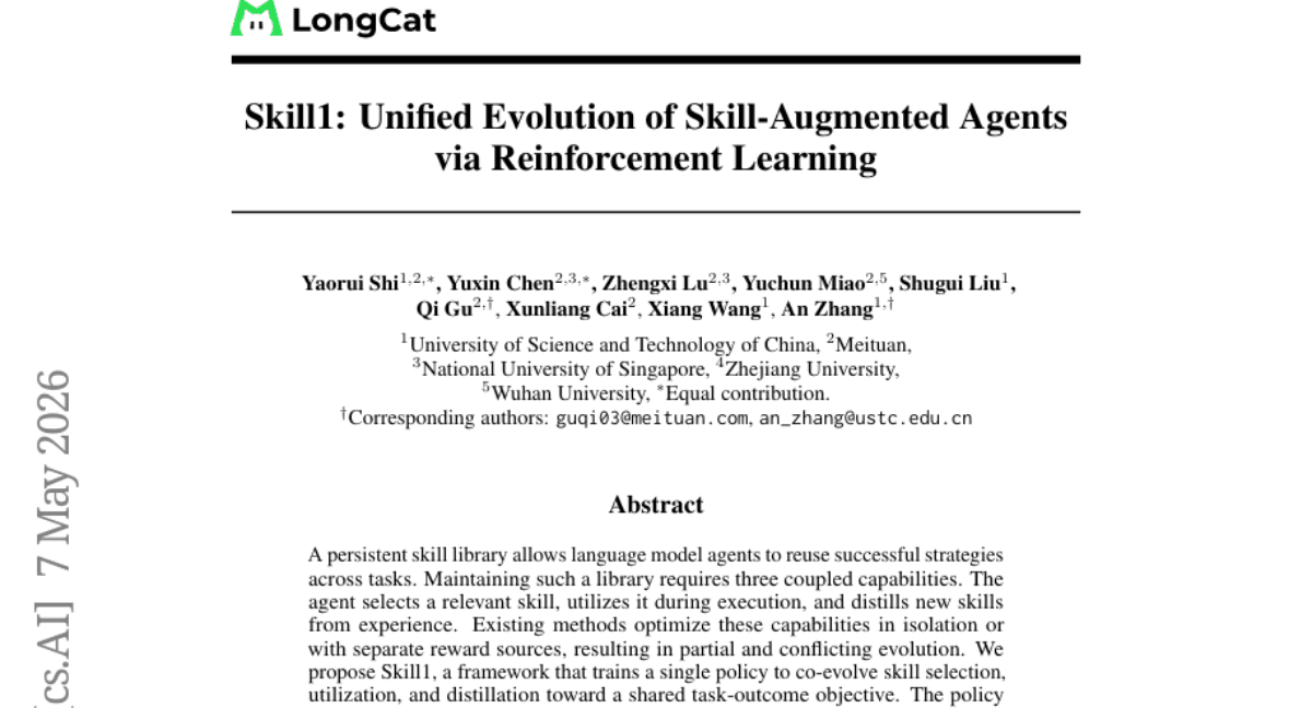 Skill1: Unified Evolution of Skill-Augmented Agents via Reinforcement Learning