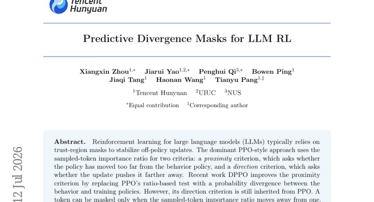 Predictive Divergence Masks for LLM RL