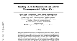Teaching LLMs to Recommend and Defer in Underrepresented Epilepsy Care