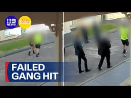 Father targeted outside school in failed gang assassination | 9 News Australia