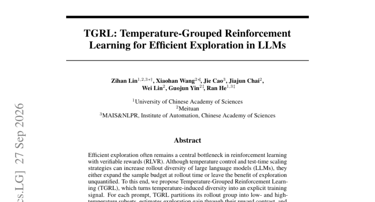 TGRL: Temperature-Grouped Reinforcement Learning for Efficient Exploration in LLMs