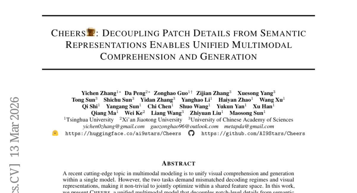 Cheers: Decoupling Patch Details from Semantic Representations Enables Unified Multimodal Comprehension and Generation