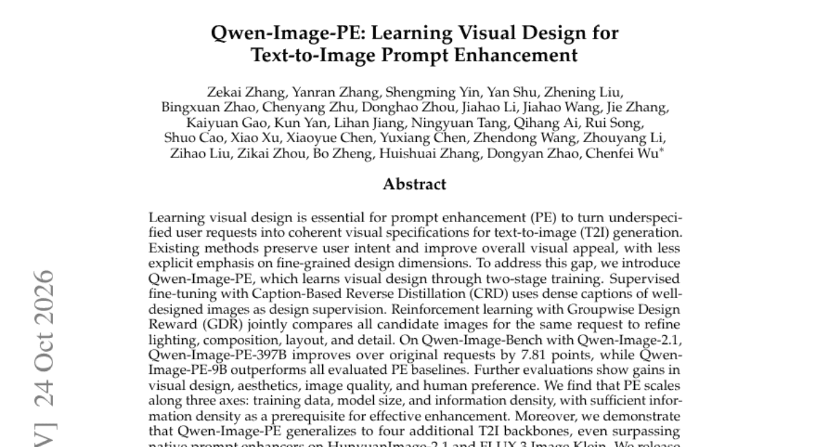 Qwen-Image-PE: Learning Visual Design for Text-to-Image Prompt Enhancement