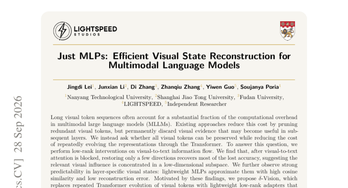 Just MLPs: Efficient Visual State Reconstruction for Multimodal Language Models