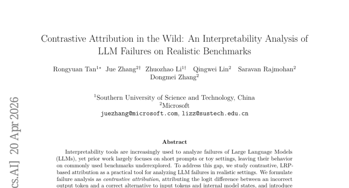 Contrastive Attribution in the Wild: An Interpretability Analysis of LLM Failures on Realistic Benchmarks